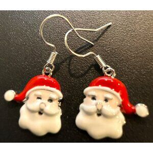 Santa Claus Dangling Hook Earrings Holiday Festive Jewelry Red & White